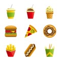 Fast food vector cartoon icon set Royalty Free Stock Photo