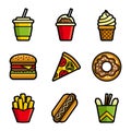 Fast food vector colored icon set Royalty Free Stock Photo