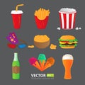 Fast food vector icons isolated on gray background. Royalty Free Stock Photo
