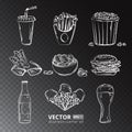 Fast food vector icons isolated on transparent background. Royalty Free Stock Photo