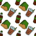 Fast food vector pattern: Fries, soda cup and bottle seamless illustration Royalty Free Stock Photo
