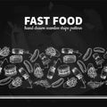 Fast food vector seamless stripe pattern. Hand drawn blackboard Royalty Free Stock Photo