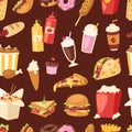 Fast food vector unhealthy cartoon burger sandwich, Royalty Free Stock Photo