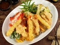 Fast Food - Vegetable Tempura with Soy and Dipping Sauce Royalty Free Stock Photo