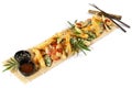 Fast Food - Vegetable Tempura with Soy and Dipping Sauce - Panorama Royalty Free Stock Photo