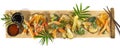 Fast Food - Vegetable Tempura with Soy and Dipping Sauce - Panorama on white Background Royalty Free Stock Photo