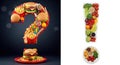 Fast food vs. healthy choices: question mark and exclamation point design Royalty Free Stock Photo