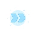 Fast forward double right arrow, detour flat vector icon. Filled line style. Blue monochrome design. Editable stroke Royalty Free Stock Photo