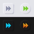 Fast forward symbol button icon set, Multicolor neumorphism button soft UI Design for Web design, Application UI and more, Button