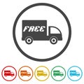 Fast free delivery truck icon. Set icons in color circle buttons Royalty Free Stock Photo
