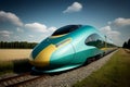 Fast futuristic train at ride. High speed train