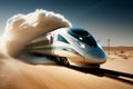 Fast futuristic train at ride. High speed train
