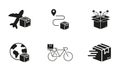 Fast Global Shipping Silhouette Icon Set. Delivery Service Business Glyph Pictogram. Parcel Box Transportation Solid Royalty Free Stock Photo