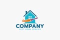 Fast home service logo with a combination of a house and fast moving wrench