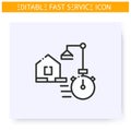 Fast house building line icon. Editable