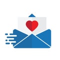 Fast icon paper sent letter mail icon.  envelope with a heart icon. Love message sign Royalty Free Stock Photo