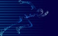 Fast impetuous running sportsman. Man run high speed sport achievement. Silhouette sprinter background. Design runner dark blue ve