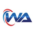 Initial letter WA logo swoosh red and blue