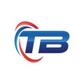 Initial letter TB logo swoosh red and blue Royalty Free Stock Photo