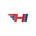 Fast initial letter HI logo vector wing