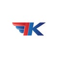 Fast initial letter IK logo vector wing