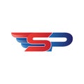 Fast initial letter SP logo vector wing