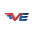 Fast initial letter VE logo vector wing