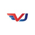 Fast initial letter VJ logo vector wing