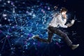 Fast internet connection concept with running businessman Royalty Free Stock Photo