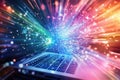 Fast internet connection exploding from laptop with colorful lights and bokeh effect Royalty Free Stock Photo
