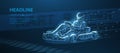 Fast karting racer on blue. Go kart race. Royalty Free Stock Photo