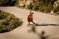 Fast longboard downhill skater Royalty Free Stock Photo