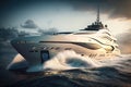 fast motor yacht in navigation. Generative AI