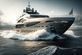 Fast motor yacht in navigation. Generative Ai