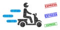 Fast Motorbike Polygonal Icon and Grunge Express Simple Stamps