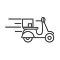 Fast motorcycle with box transport cargo shipping related delivery line style icon