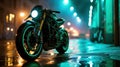 Fast Motorcycle Wheel with Green Neon Light - AI Generated