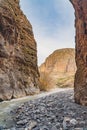 A fast mountain river flows into a mountain gorge. Azerbaijan travel