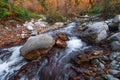 Fast mountain river in the forest in autumn season Royalty Free Stock Photo