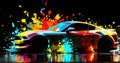 fast moving car on the road. Abstract design of yellow-blue-red circles Royalty Free Stock Photo