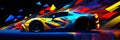 fast moving car on the road. Abstract design of yellow-blue-red circles Royalty Free Stock Photo