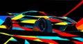 fast moving car on the road. Abstract design of yellow-blue-red circles Royalty Free Stock Photo