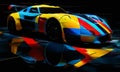 fast moving car on the road. Abstract design of yellow-blue-red circles Royalty Free Stock Photo