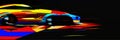 fast moving car on the road. Abstract design of yellow-blue-red circles Royalty Free Stock Photo