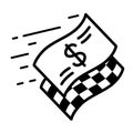 Fast moving dollar banknote and checkered start flag. Fast money, new business start