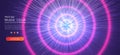 Fast moving at light speed - trends, modern warp star beams. Blue pink neon round frame, circle, ring shape, ultraviolet