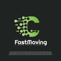 Fast Moving logo with initial C letter concept. Movement sign. Technology business and digital icon -vector