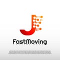 Fast Moving logo with initial J letter concept. Movement sign. Technology business and digital icon -vector