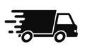 Fast moving shipping delivery truck icon, free delivery sign, free and express shipping service icon, shipment van pack, courier