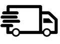 Fast moving shipping delivery truck line art icon for transportation apps and websites